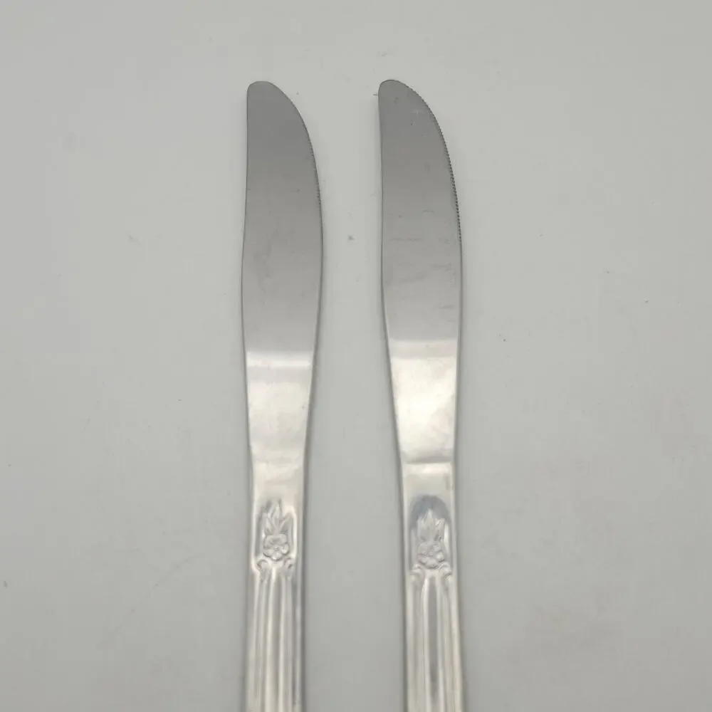 Oneida Thor OHS103 Dinner Knives‎ Pair Stainless Floral Scroll Flatware 8 3/8
